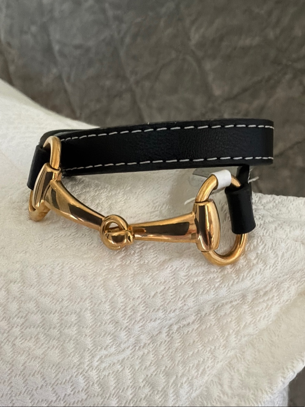 Black Leather Gold-Tone Horsebit Bracelet - Women Accessories